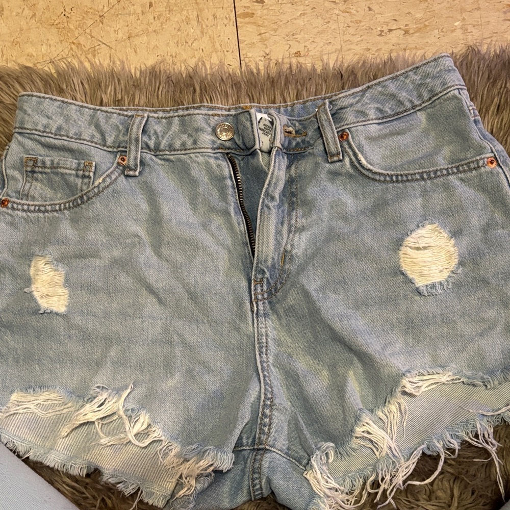 Forever 21 High Rise Light Blue Distressed Jean Shorts